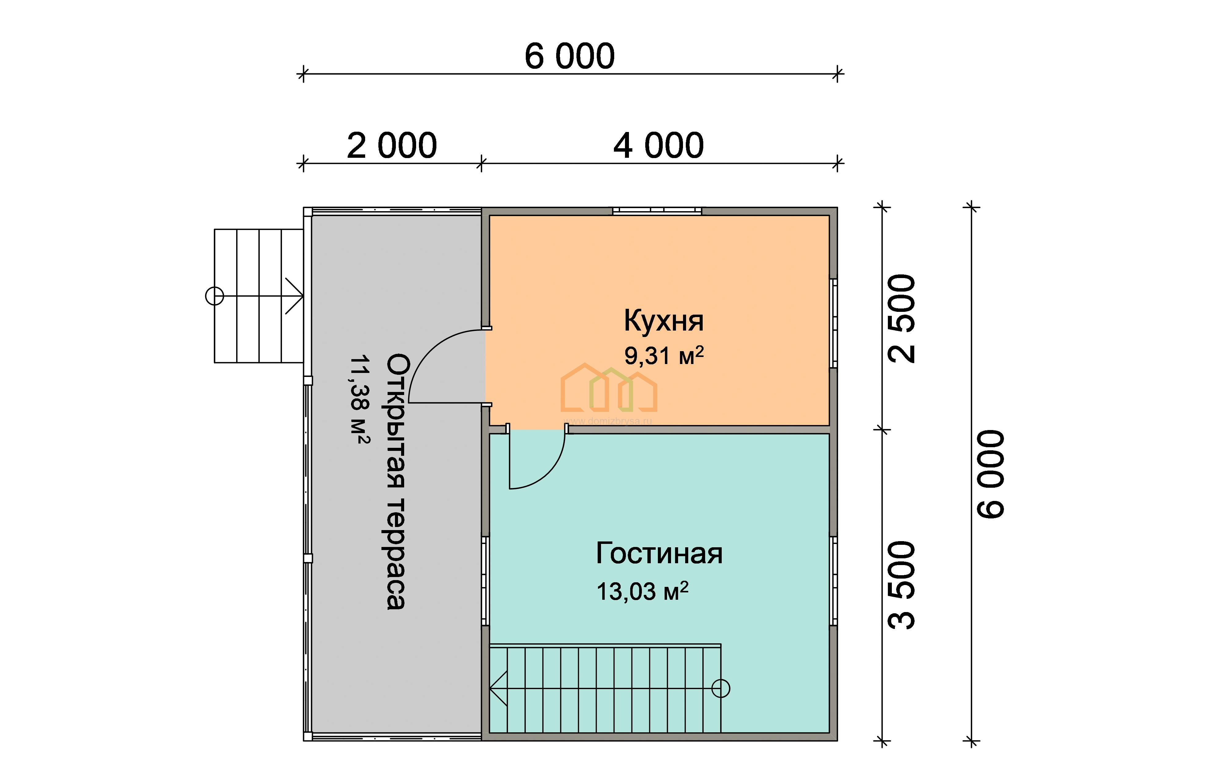 Каркасный дом 6х6 с мансардой - цена 1166000 руб под ключ в Костерёво.  Площадь: 63 м² с террасой